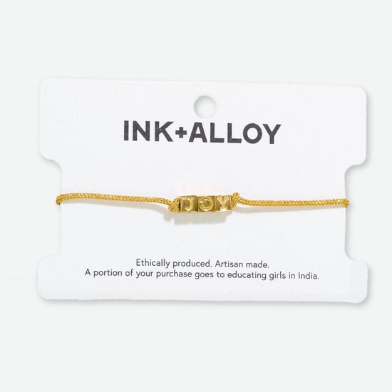 Goldie Gold Lurex Cord With Brass Letters Adjustable Joy Bracelet