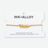 Goldie Gold Lurex Cord With Brass Letters Adjustable Love Bracelet