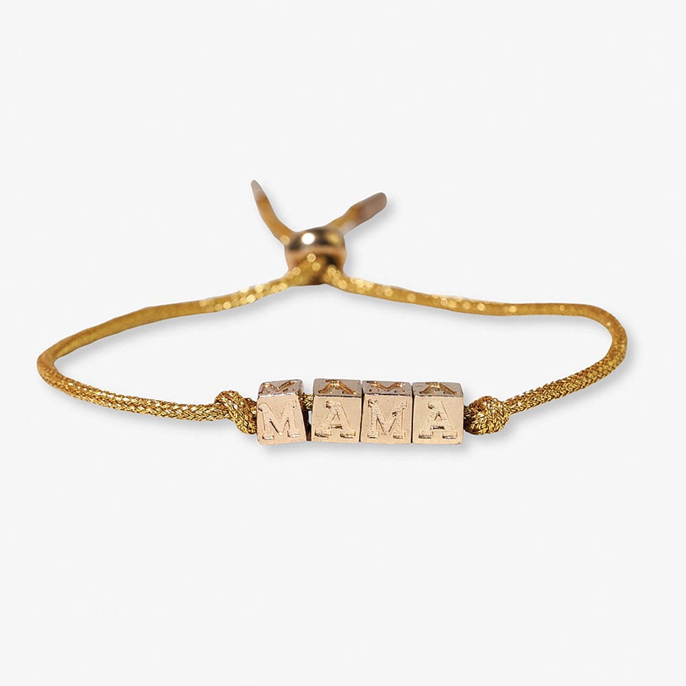 Goldie Gold Lurex Cord With Brass Letters Adjustable Mama Bracelet