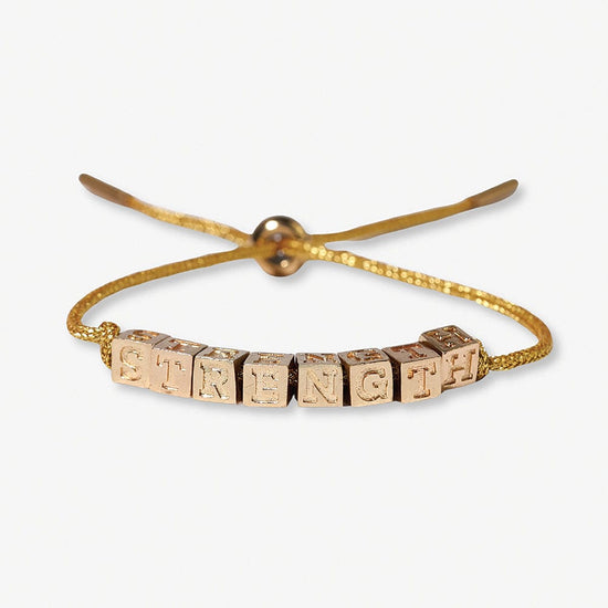 Goldie Gold Lurex Cord With Brass Letters Adjustable Strength Bracelet