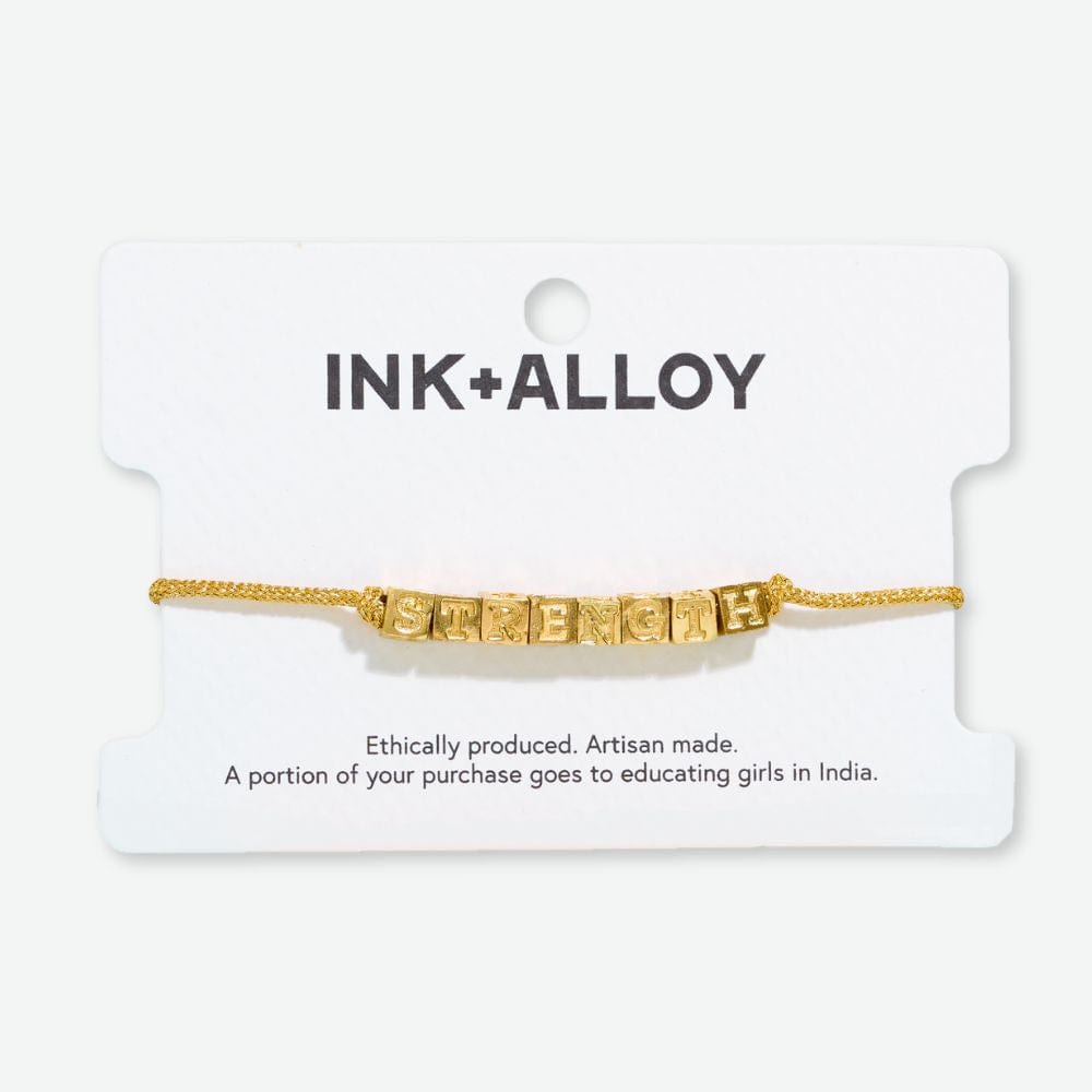 Goldie Gold Lurex Cord With Brass Letters Adjustable Strength Bracelet