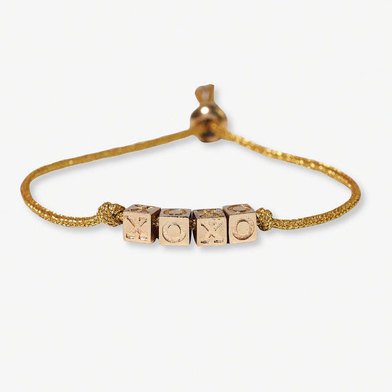 Goldie Gold Lurex Cord With Brass Letters Adjustable Xoxo Bracelet