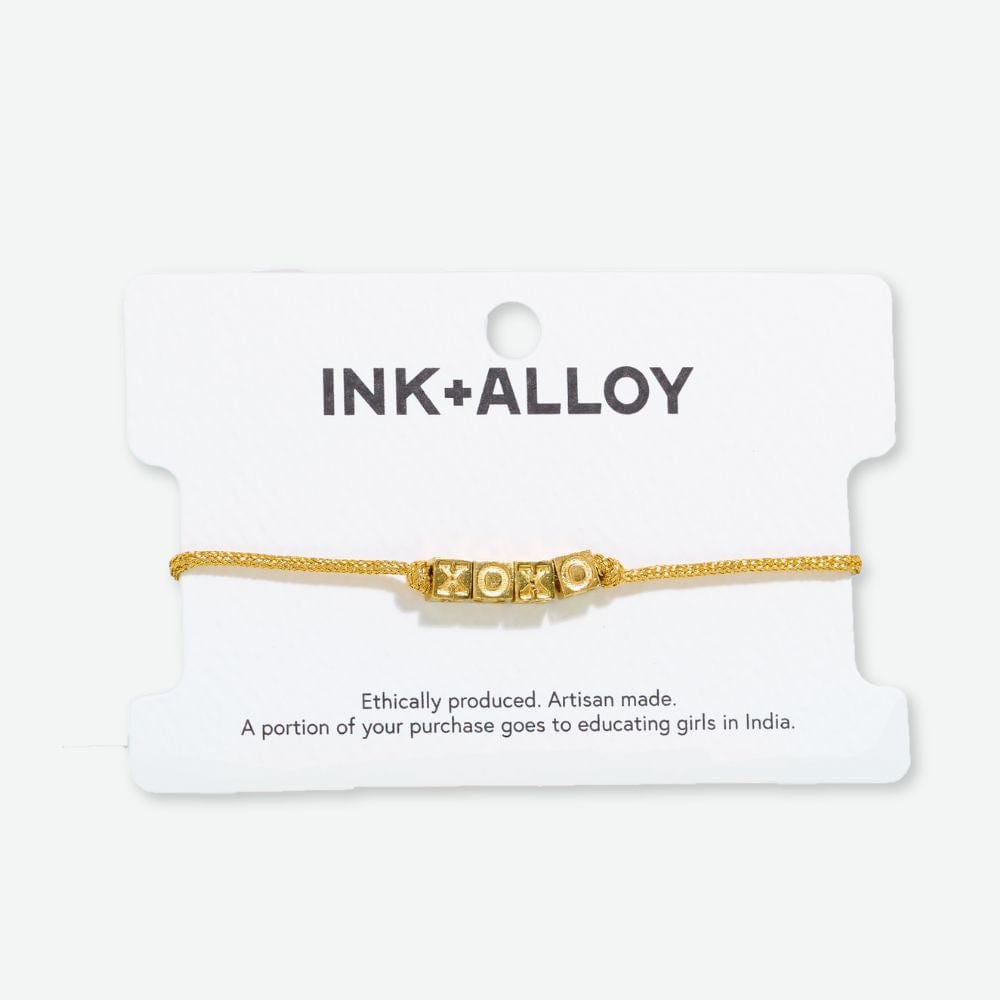 Goldie Gold Lurex Cord With Brass Letters Adjustable Xoxo Bracelet