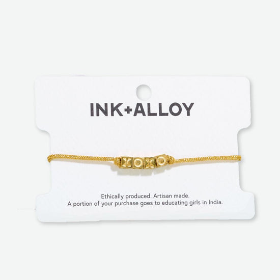 Goldie Gold Lurex Cord With Brass Letters Adjustable Xoxo Bracelet