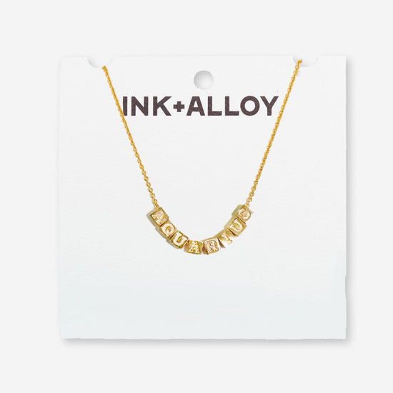 Goldie Zodiac Sign Chain Necklace with Brass Letters Necklace