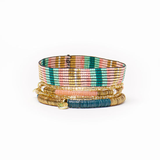 Grace & Alex Bracelet Stack Green And Pink Stack