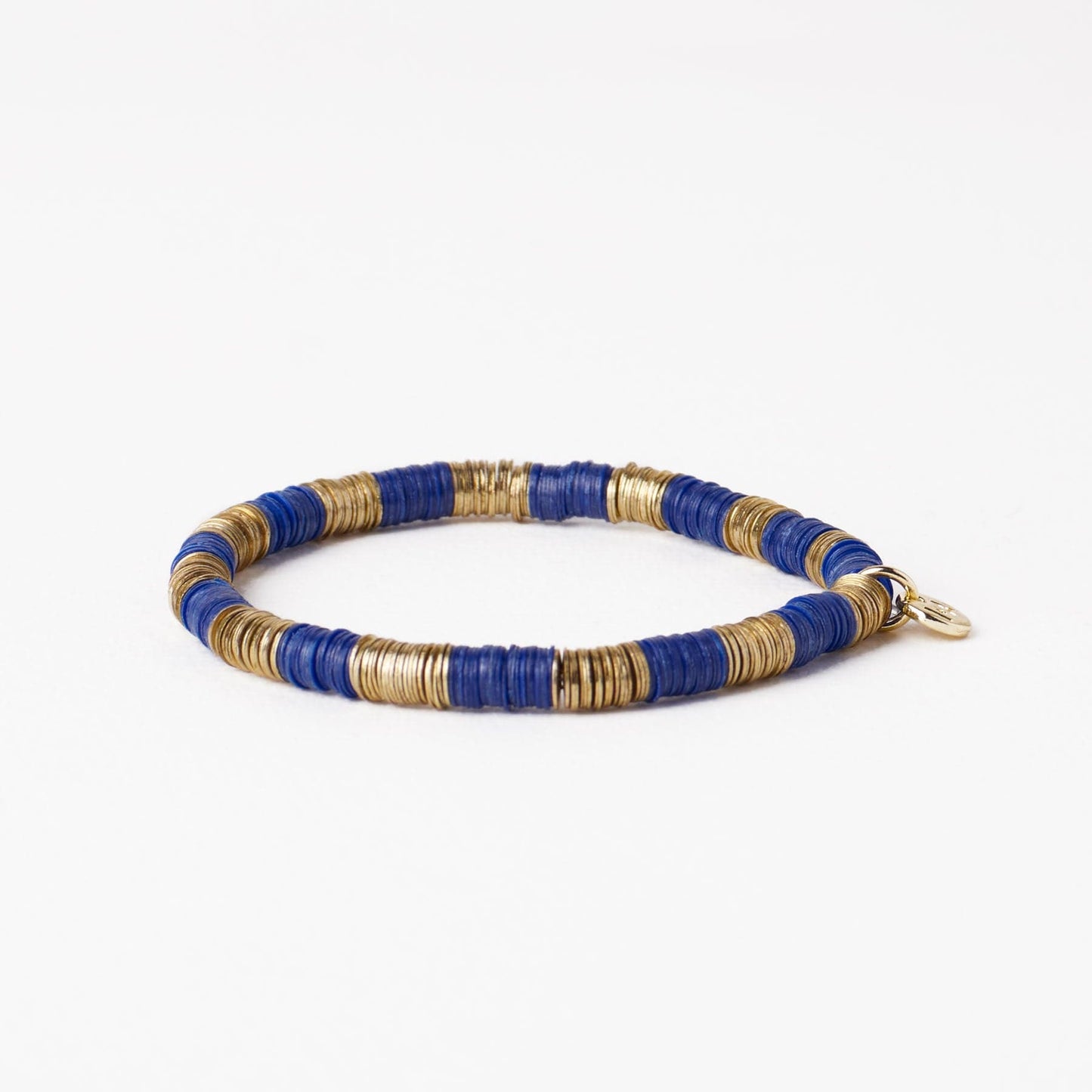 Grace Alternating Color With Gold Sequin Stretch Bracelet Lapis Stretch