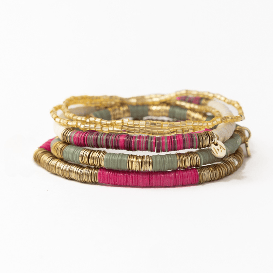 Grace Bracelet Stack of 5- Mint & Hot Pink Stack