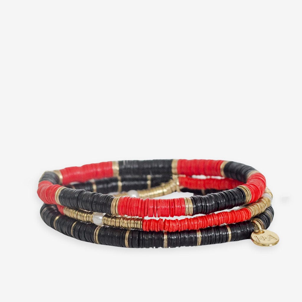 Grace Game Day Sequin Bracelet Stack of 3 Black and Red