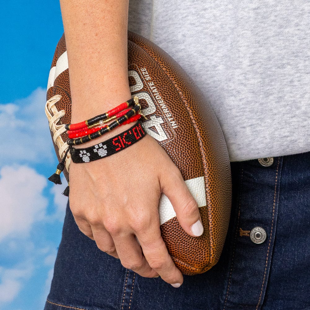 Grace Game Day Sequin Bracelet Stack of 3 Black and Red Stack