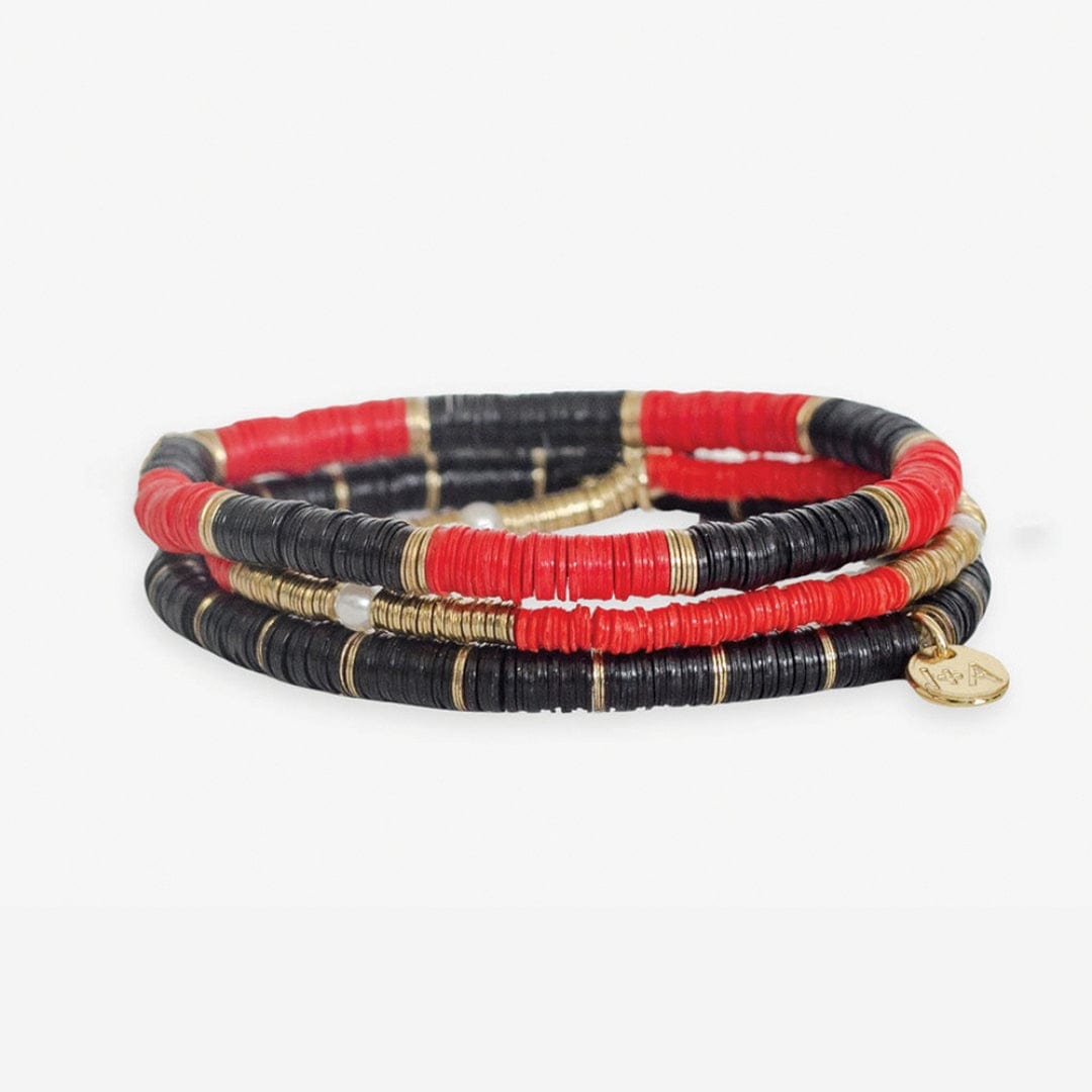 Grace Game Day Sequin Bracelet Stack of 3 Black and Red Bracelet