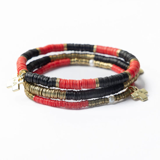 Grace Game Day Sequin Bracelet Stack of 3 Black and Red Bracelet