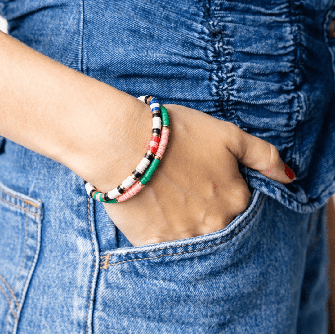 Grace Three Stripes Between Gold And Black Sequin Stretch Bracelet Rio Stretch