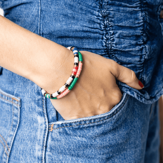 Grace Three Stripes Between Gold And Black Sequin Stretch Bracelet Rio Stretch