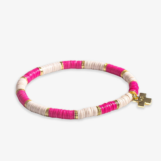 Grace Two-Color Block Sequin Stretch Bracelet Hot Pink/Ivory