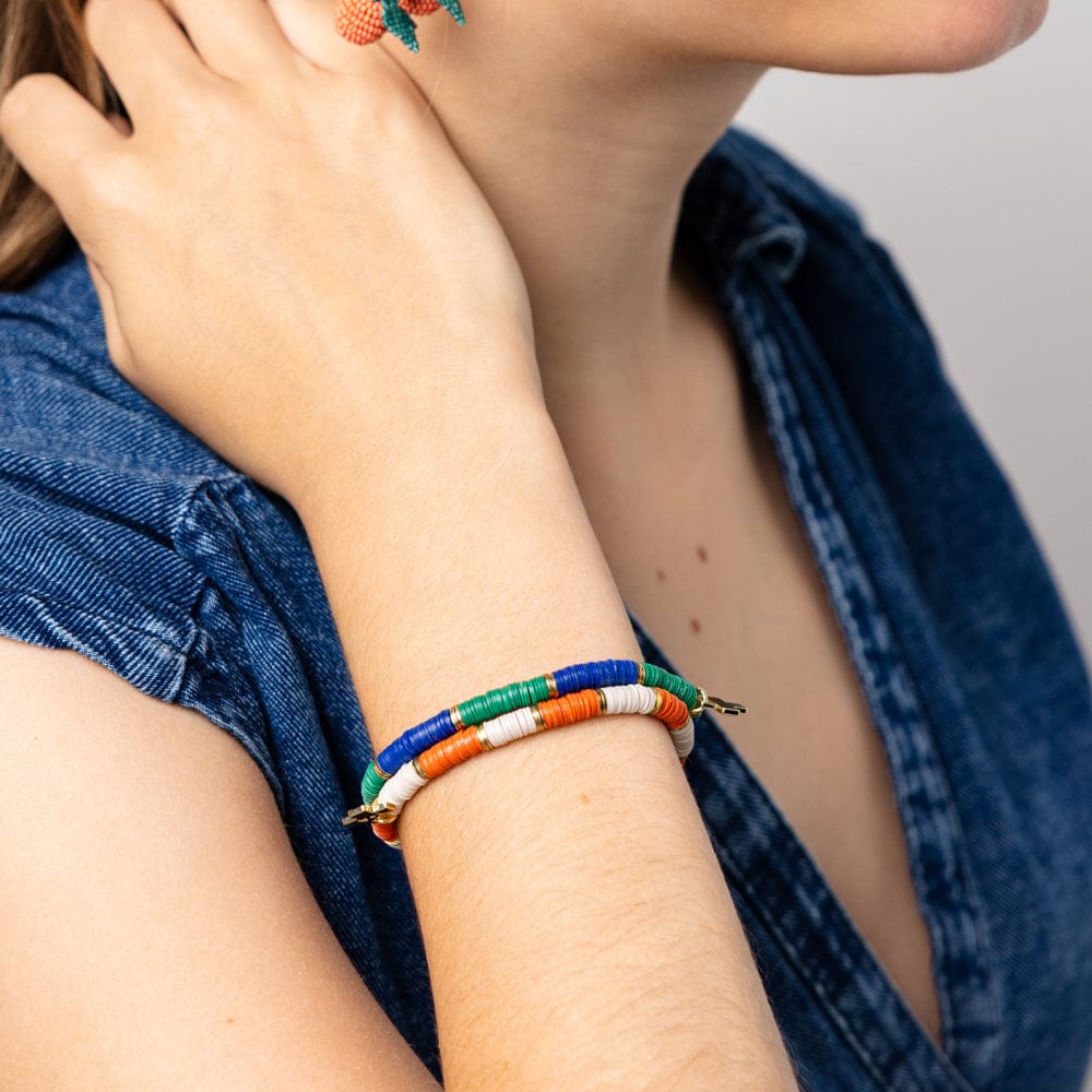 Grace Two-Color Block Sequin Stretch Bracelet Kelly Green/Ivory Stretch