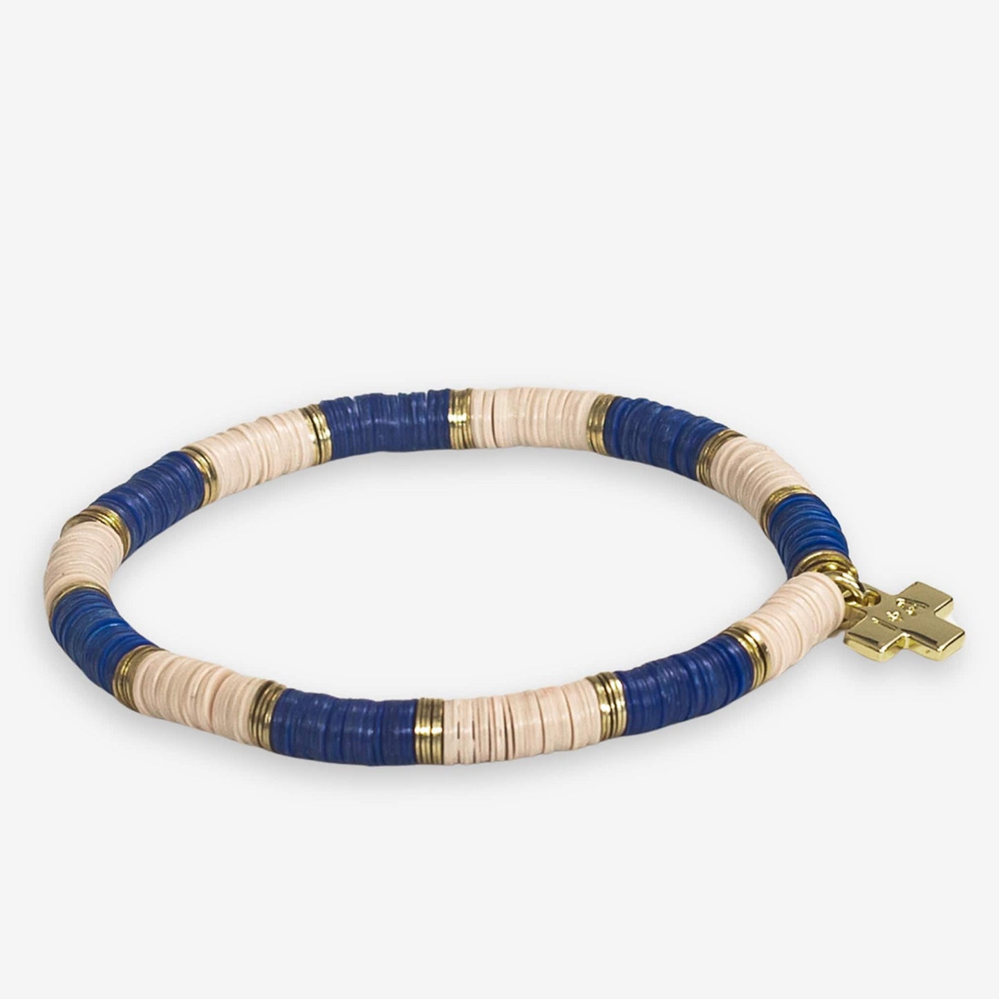 Grace Two-Color Block Sequin Stretch Bracelet Lapis/Ivory