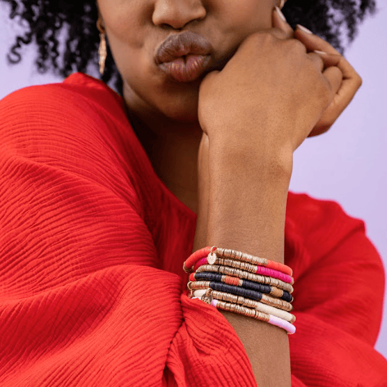 Grace Two Color Block Stretch Bracelet Black and Gold Stretch