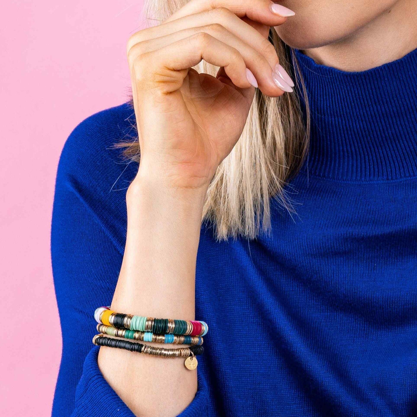 Mint and Citron Stripe Slide and Stack Bracelet by INK+ALLOY