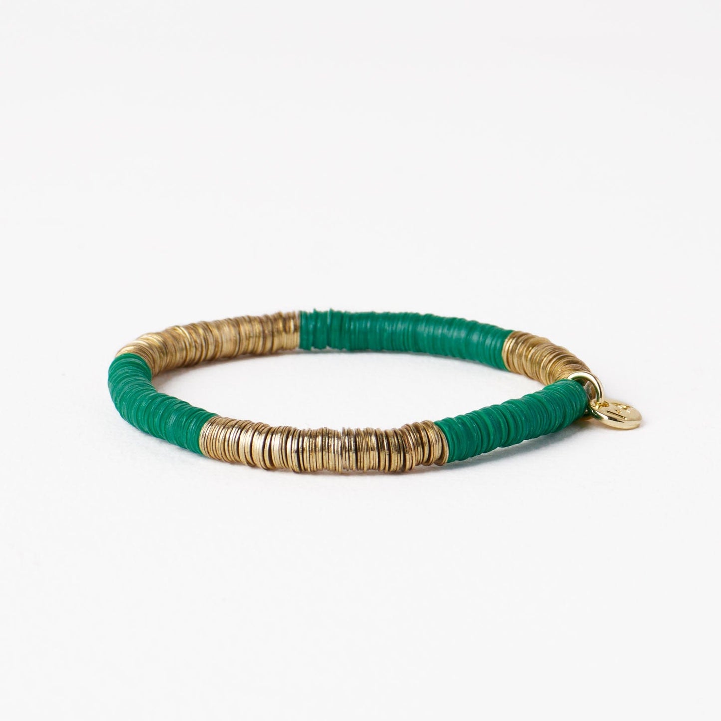 Grace Two Color Block Stretch Bracelet Kelly Green and Gold Stretch