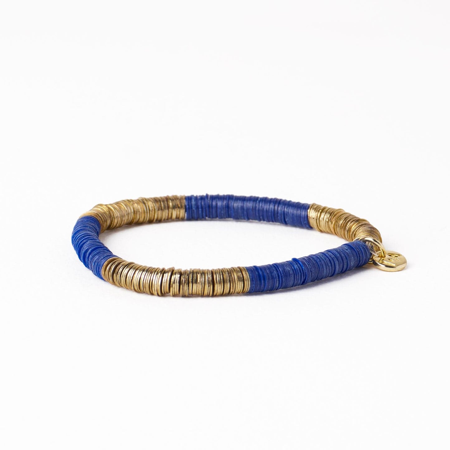 Grace Two Color Block Stretch Bracelet Lapis and Gold Stretch
