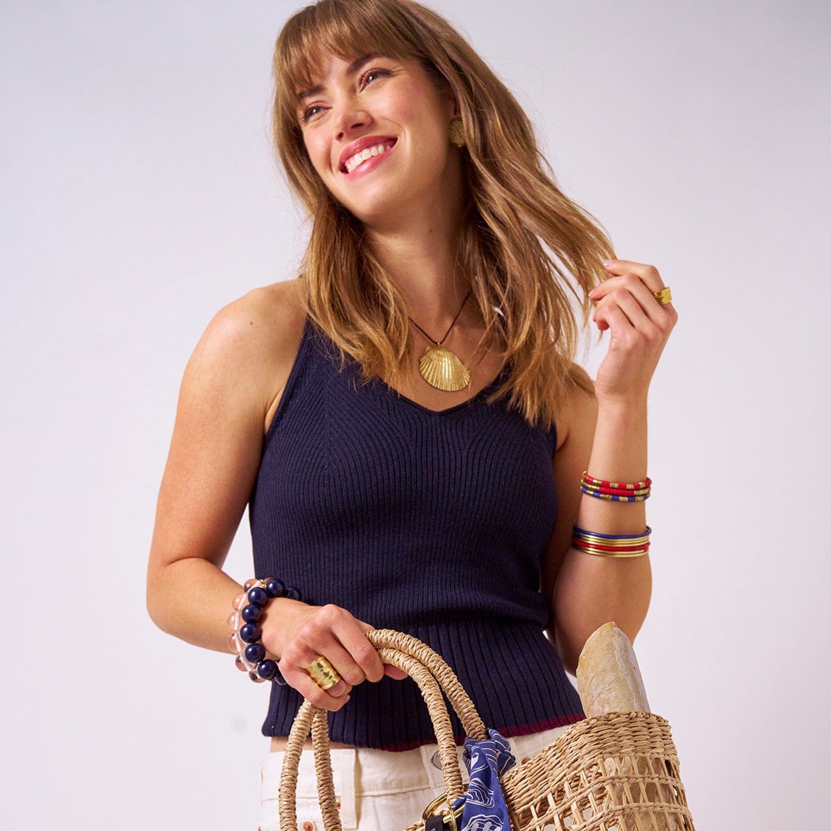 Grace Two Color Block Stretch Bracelet Red and Gold Stretch