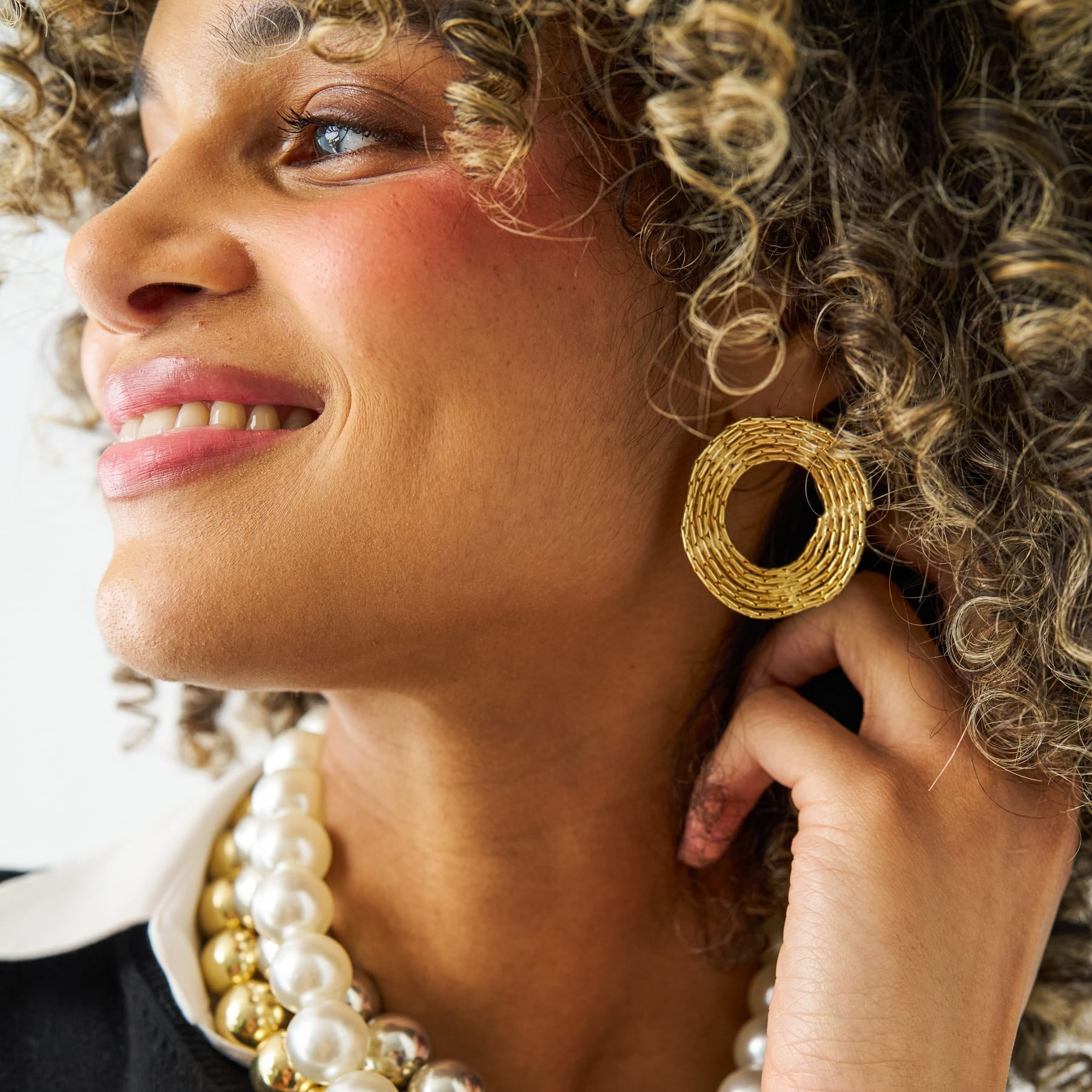 Greta Round Chain Post Earrings Brass Large Stud