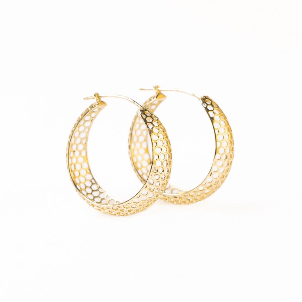 Gretchen Honeycomb Hoop Earrings Brass Hoops