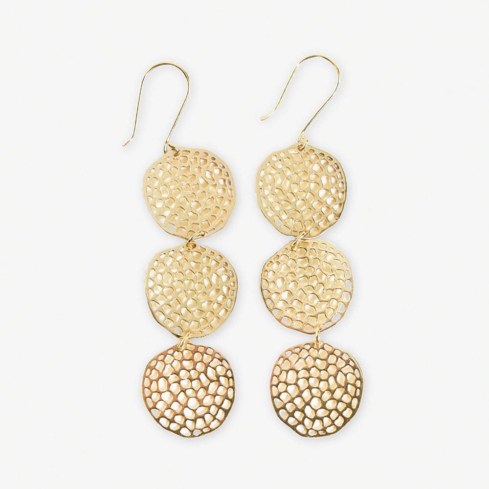 Gretchen Triple Disc Textured Drop Earrings Brass Earrings