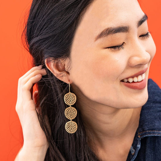 Gretchen Triple Disc Textured Drop Earrings Brass Earrings