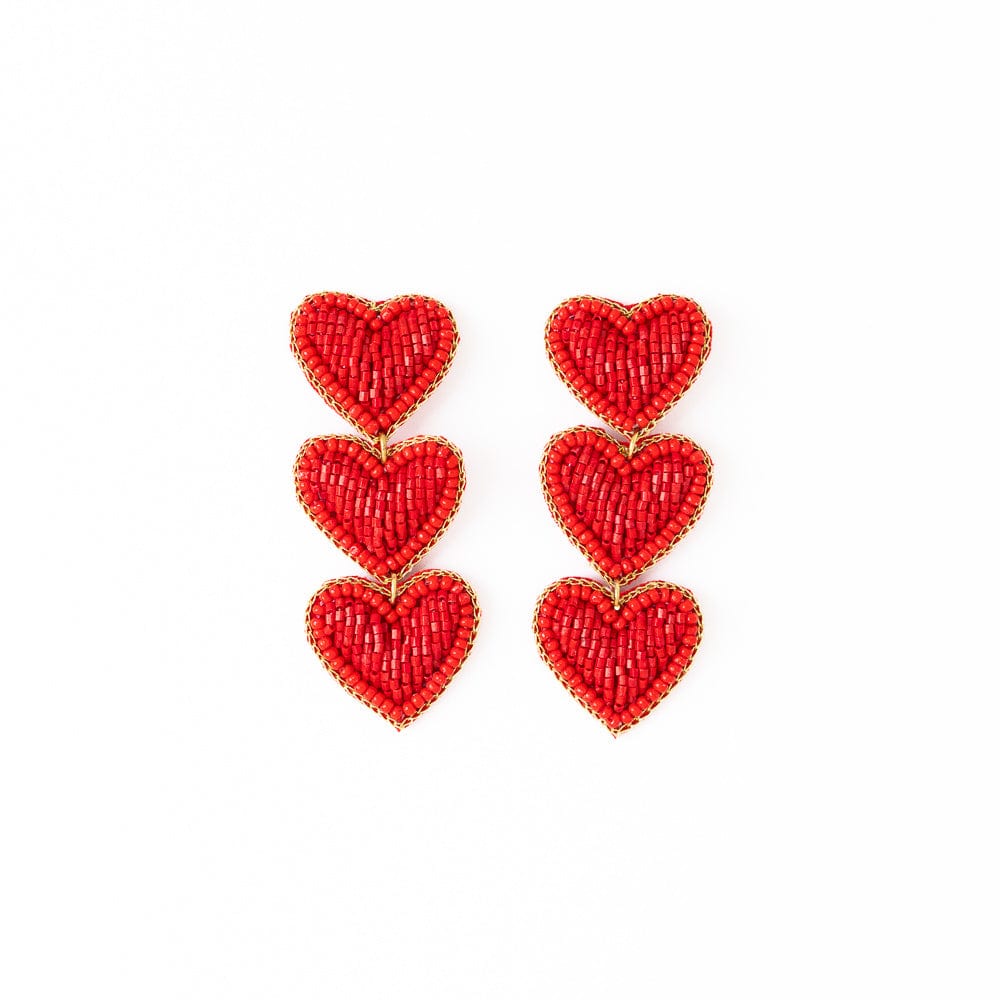 Haddie 3 Heart Drop Earrings Red Drop