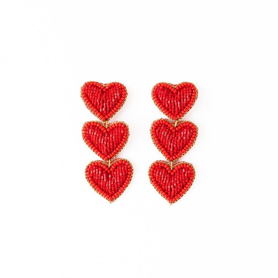 Haddie 3 Heart Drop Earrings Red Drop