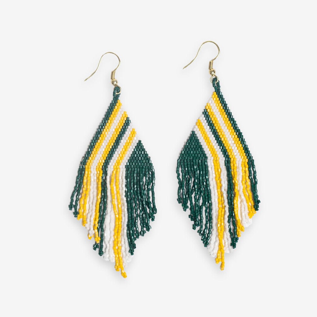 Haley Game Day Falling Lines Beaded Fringe Earrings Green and Yellow