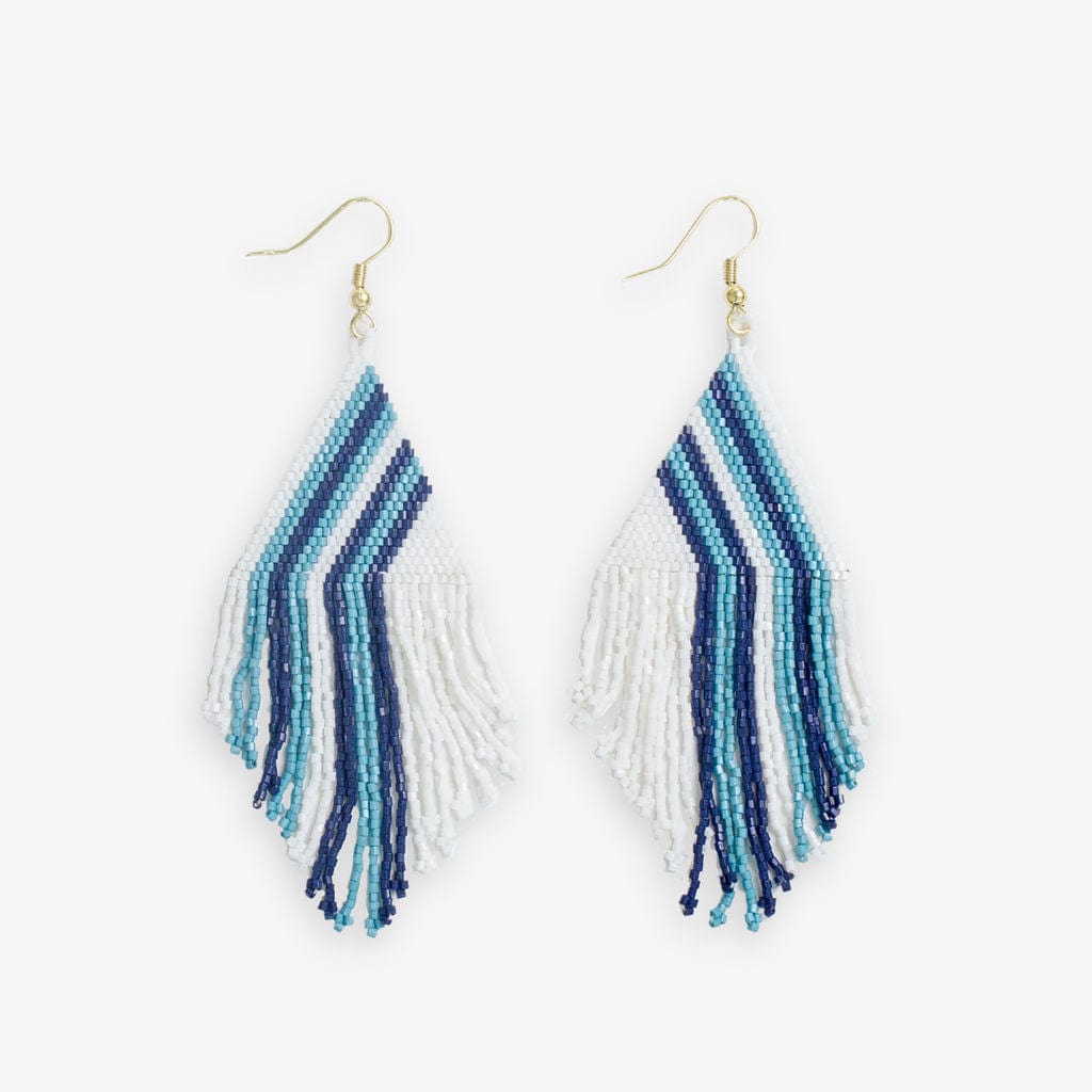 Haley Game Day Falling Lines Beaded Fringe Earrings Light Blue and Navy
