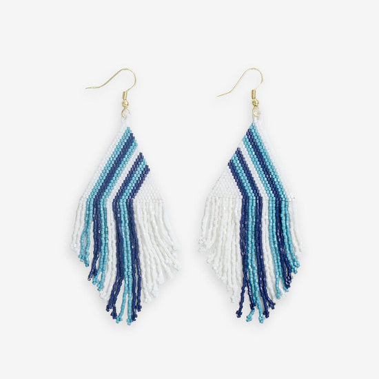 Haley Game Day Falling Lines Beaded Fringe Earrings Light Blue and Navy