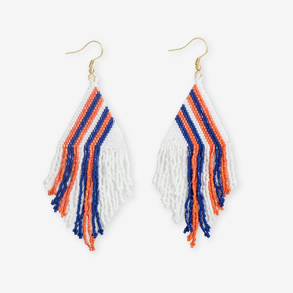 Haley Game Day Falling Lines Beaded Fringe Earrings Navy and Orange