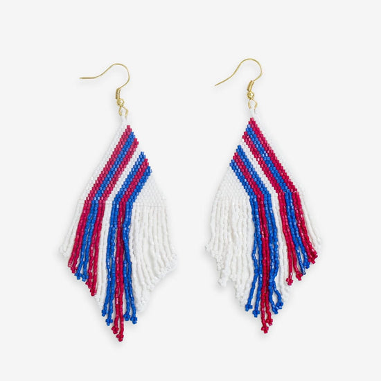 Haley Game Day Falling Lines Beaded Fringe Earrings Red White and Blue