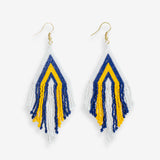 Haley Game Day Stacked Triangle Beaded Fringe Earrings Navy and Yellow