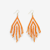 Haley Game Day Stacked Triangle Beaded Fringe Earrings Orange and White