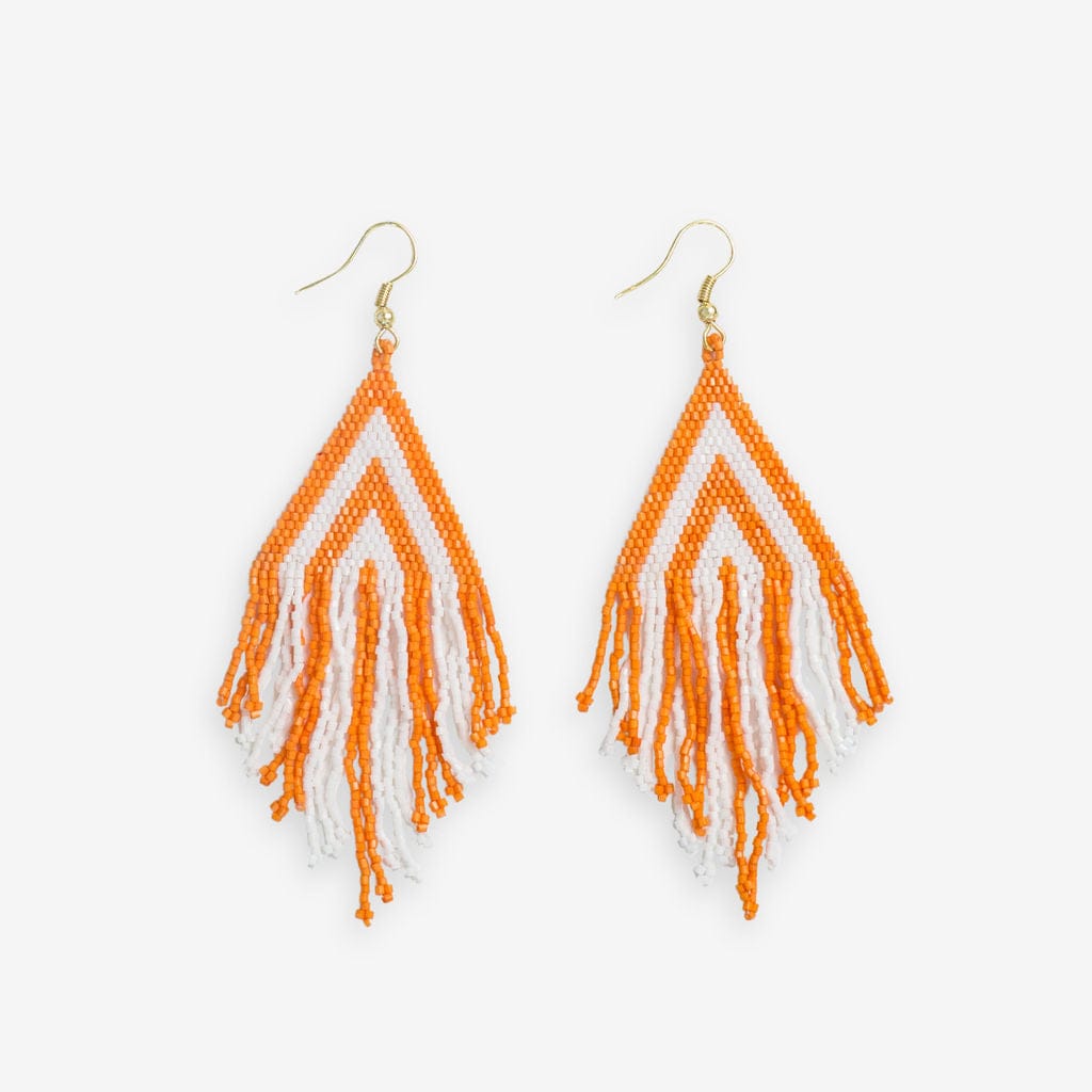 Haley Game Day Stacked Triangle Beaded Fringe Earrings Orange and White