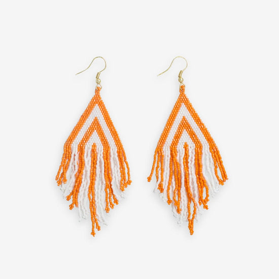 Haley Game Day Stacked Triangle Beaded Fringe Earrings Orange and White