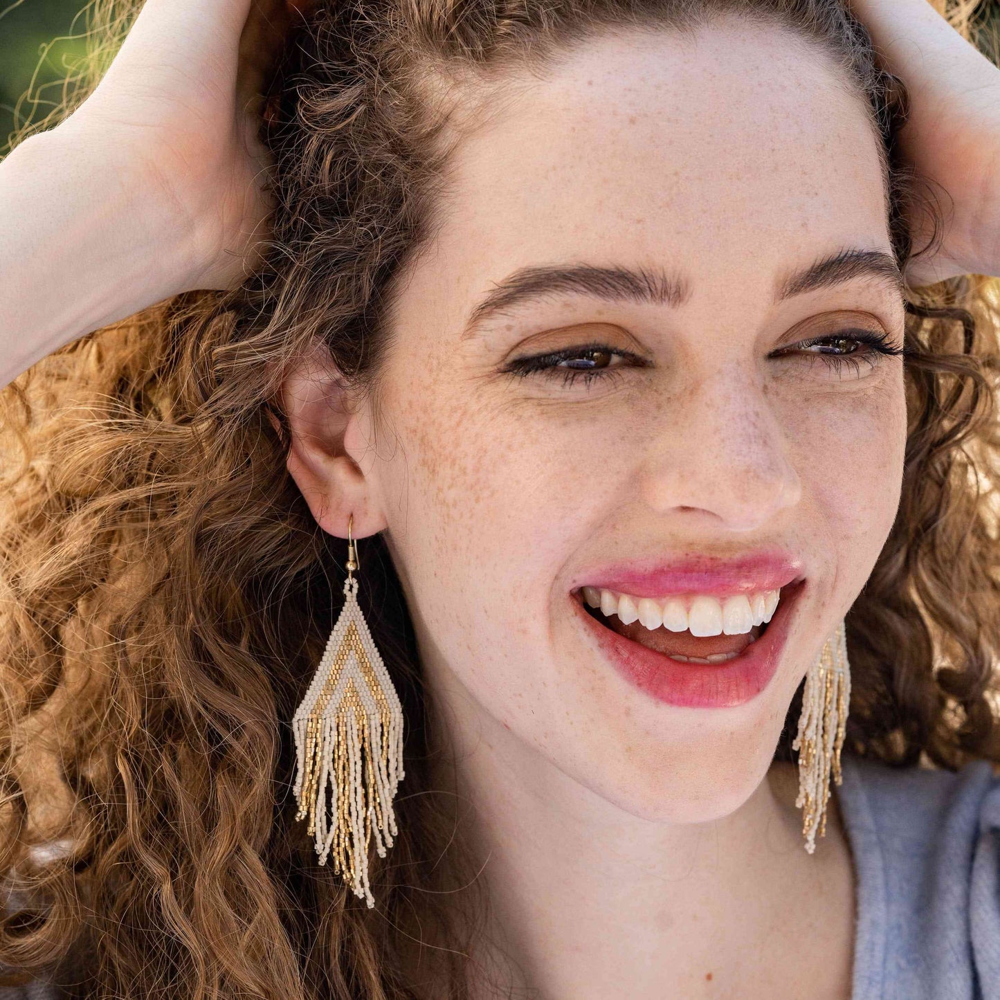 Lacy Diamond with Stripe Beaded Fringe Earrings Blush – INK+ALLOY, LLC