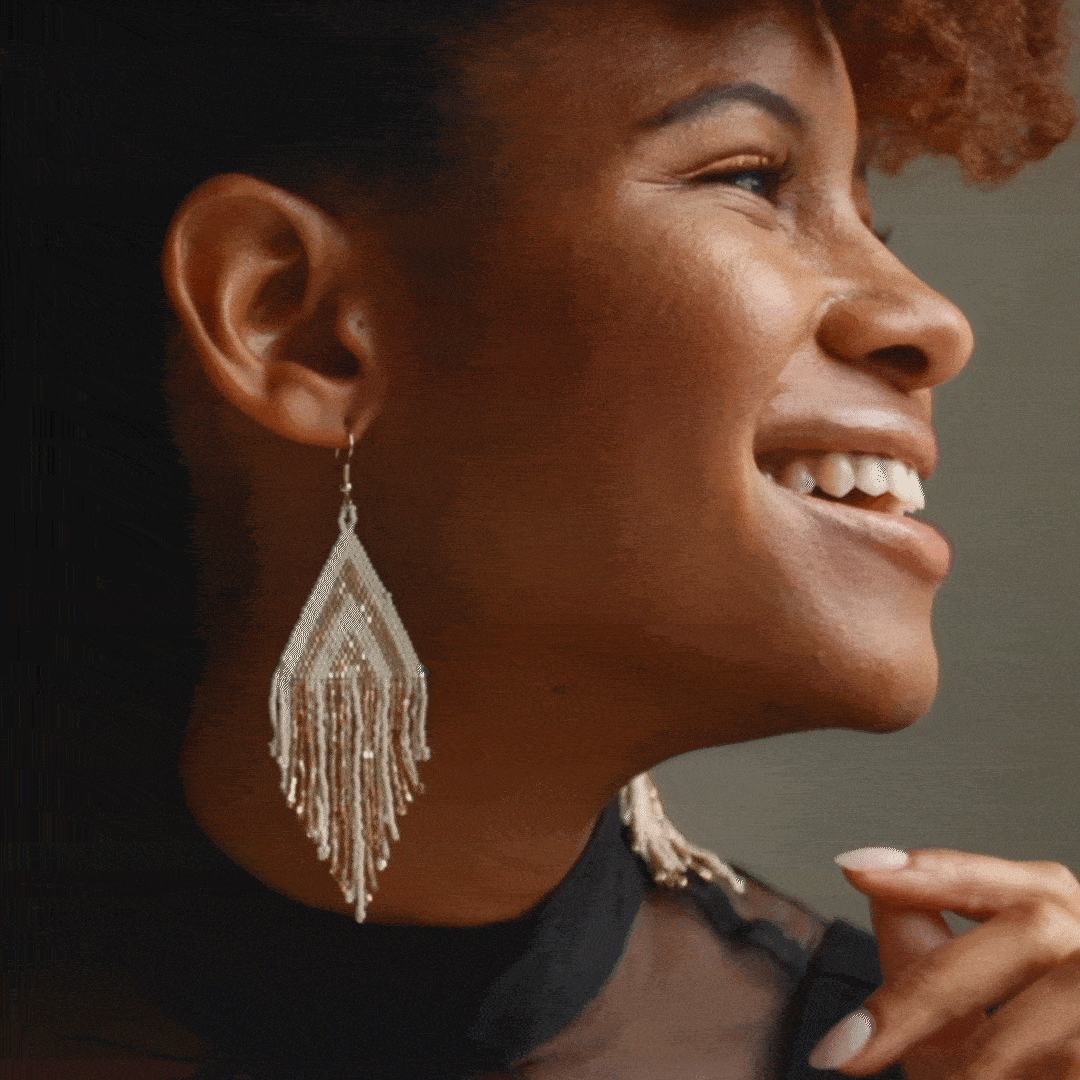 Haley Stacked Triangle Beaded Fringe Earrings Gold INK ALLOY LLC