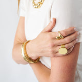 Halle Open Wrap Double Orb Adjustable Ring Brass Ring