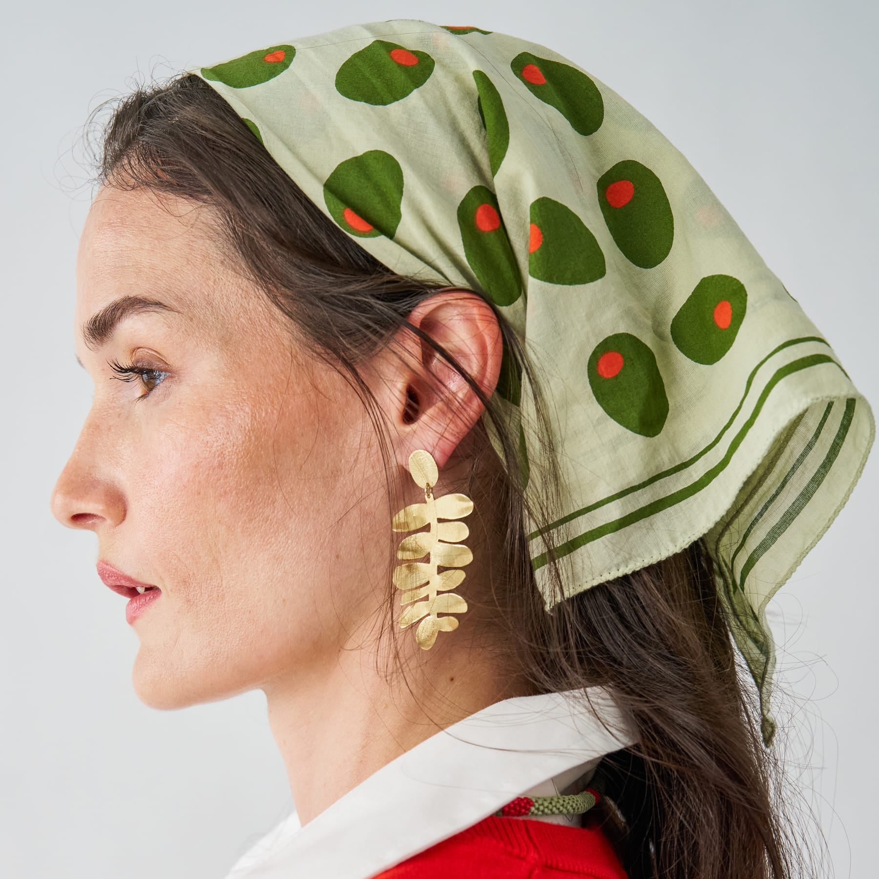 Harlee Leaf Drop Earrings Brass Statement