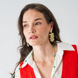 Harlee Leaf Drop Earrings Brass Statement