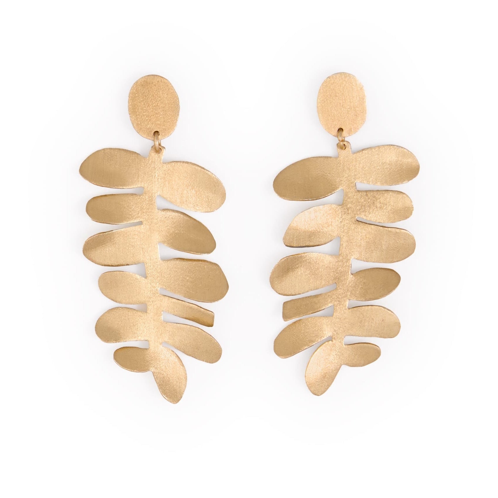 Harlee Leaf Drop Earrings Brass Statement
