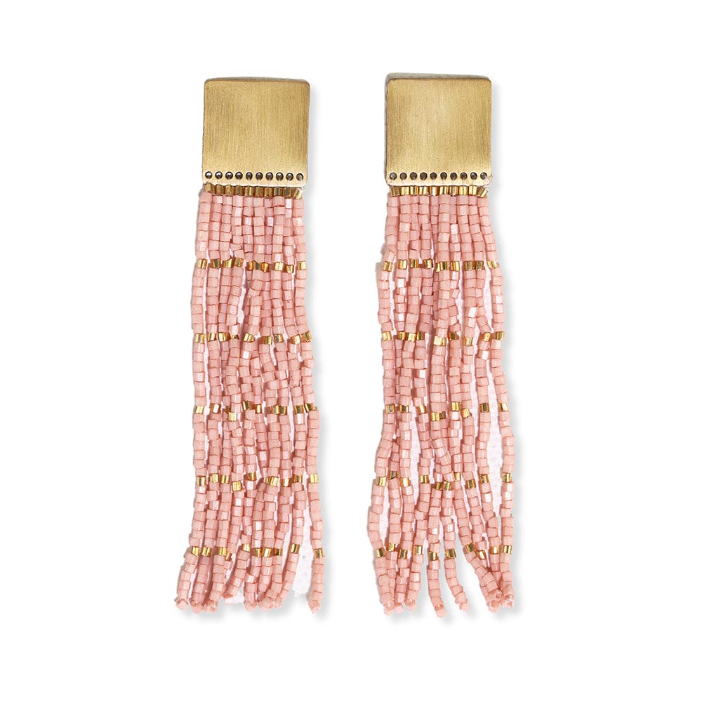 Harlow Brass Top Solid With Gold Stripe Beaded Fringe Earrings Blush ...