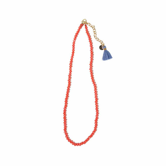 Hayden Solid Single Strand Crystal Necklace With Tassel Coral SHORT