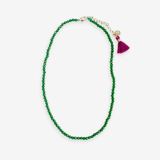 Hayden Solid Single Strand Crystal Necklace With Tassel Emerald SHORT